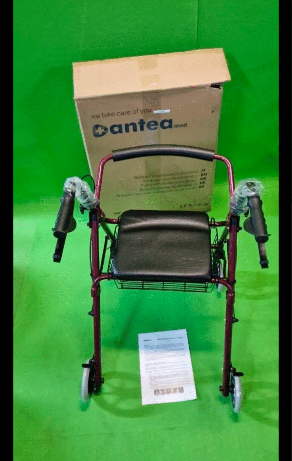 Andador de Aluminio Plegable Rojo 4 Ruedas - Andador Para Ancianos - Imagen 2