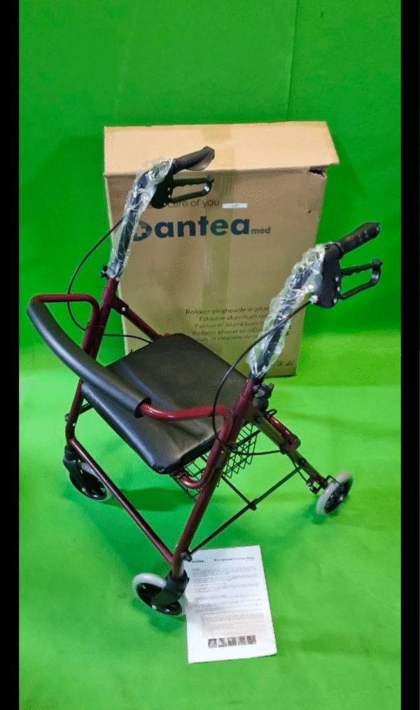 Andador de Aluminio Plegable Rojo 4 Ruedas - Andador Para Ancianos - Imagen 4