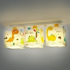 Dalber Lámpara infantil Plafón de techo 3 Luces Dinos Dinosaurios Multicolor