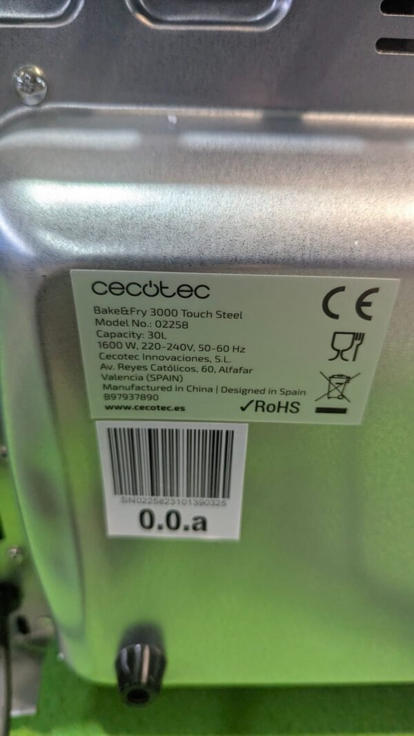 Cecotec Horno Freidora de Aire Caliente 30 Litros - Imagen 9